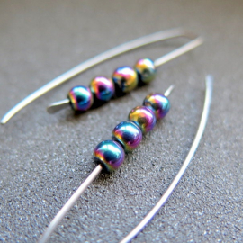 rainbow hematite earrings in hypoallergenic niobium. Canadian seller.