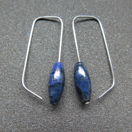 blue sodalite earrings. hypoallergenic stainless steel jewelry for sensitive ears. navy blue and black stones.