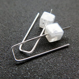 small moonstone earrings. white gemstone jewelry. geometric jewellery. Canadian seller.