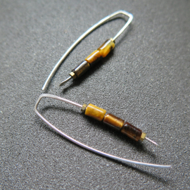 natural tiger eye earrings. modern stone jewelry. handmade brown earrings in sterling silver wire.