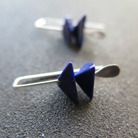 small lapis lazuli earrings. royal blue gemstone jewelry. triangle earrings.
