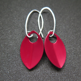 crimson red earrings in sterling silver. red jewellery. sterling silver dangle earings.