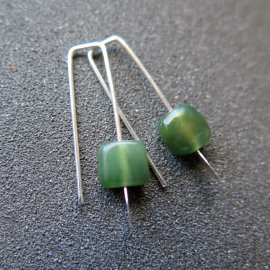 irregular cut green jade earrings. Canadian jade jewelry. small natural jade earrings.