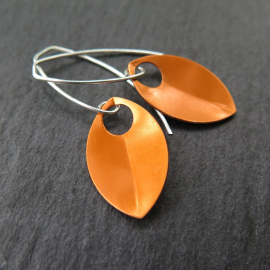 modern orange earrings. anodized aluminum dangle. sterling silver ear wire. splurge.