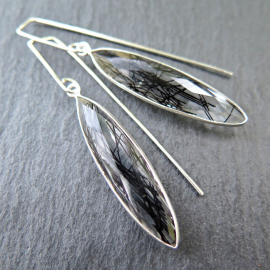 artisan rutilated quartz earrings in sterling silver. gorgeous black dangle earrings in sterling silver. natural gemstone jewellery