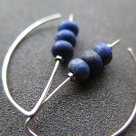 lapis earrings. cobalt blue earring. genuine lapis lazuli jewelry. dark blue stones with a matte polish.