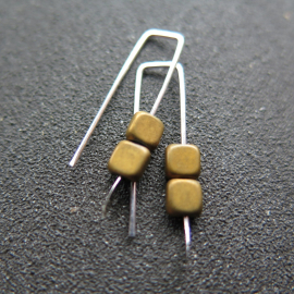 small matte gold earrings. square hematite jewelry. geometric jewellery. 1 inch earrings.