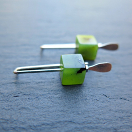 small green jade earrings from Canada. nephrite jade jewelry. cube earrings. Canadian seller. 1 inch earrings.
