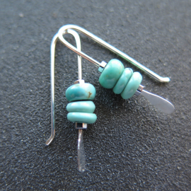 small turquoise earrings. natural turquoise stones. genuine turquoise jewelry. one inch earrings. made in Canada