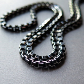 mens necklace. black choker. 6 mm wide box chain. made in Canada.