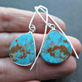 natural turquoise dangle earrings. genuine turquoise jewelry. sterling silver ear wires. December birthstone.