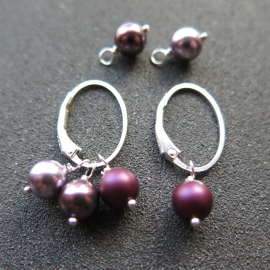 burgundy pearl earrings in sterling silver lever back hoops. design your own earrings. crystal pearl jewelry. modern pearl jewellery.