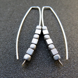 modern silver earrings. hematite jewellery. Canadian seller.