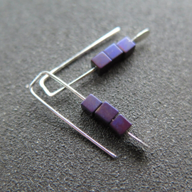 small purple earrings. hematite cube jewelry. Canadian seller. 1 inch earrings.