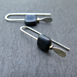 small navy blue sodalite earrings. square stone jewelry. Canadian jewelry.
