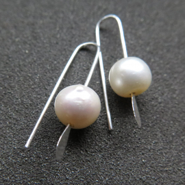 small white pearl drop earrings. freshwater pearl silver jewelry. simple pearl jewellery. 7mm pearls. made in Canada