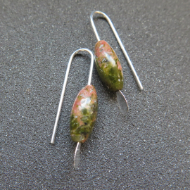 small green stone earrings. unakite jewelry. pink jewellery. Canadian seller.