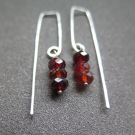 hessonite garnet earrings. burnt red stone jewelry. silver dangle earings.