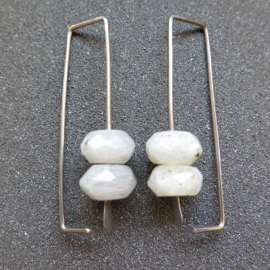 geometric labradorite earrings. rectangle hoops. dark silver hoops in niobium. sensitive ears. nickel free hoop earrings.