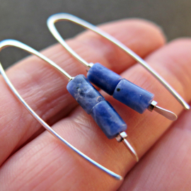 blue sodalite earrings. sterling silver threader earrings. present for sister. made in Canada.
