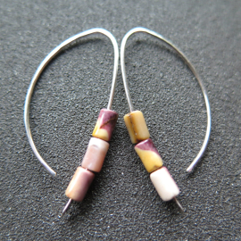 yellow and red earrings. natural mookaite jasper jewelry. modern stone earrings with sterling silver hooks.