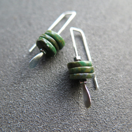 dark forest green jasper earrings. small modern earrings. splurge jewellery made in Calgary.