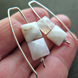 white agate earrings. square stone earrings. contemporary silver jewellery. splurge.