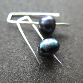 Sample Sale. spruce blue freshwater pearl earrings on silver plated earwires.  handmade pearl jewelry. created in Calgary Alberta