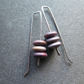 plum jasper earrings in grey niobium wire. contemporary stone jewelry. Canadian jewellery.