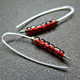 genuine red garnet earrings. modern red gemstone jewelry. Canadian made garnet jewellery.