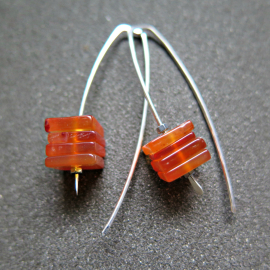 carnelian earrings in sterling silver. burnt orange jewelry. natural square stone beads.