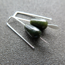 very dark forest green jade earrings. natural jade jewelry from Canada